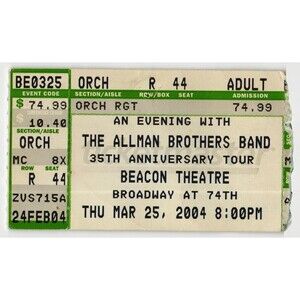 Vintage 2004 Allman Brothers Concert Ticket Stub New York NY
